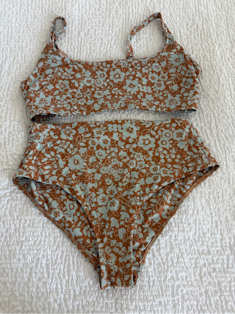 Everlane Floral High-Waist Bikini Set in Brown and Light Blue